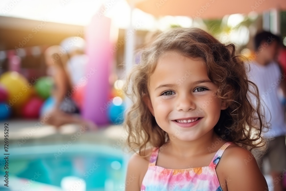 Portrait of cute little girl smiling at camera in the swimming pool Portrait of cute little girl smiling at camera in the swimming pool