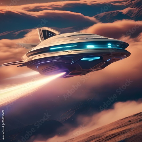 Retro sci-fi spaceship soaring through the cosmos with a trail of stardust1 © Ai.Art.Creations