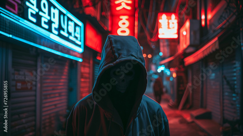 Creature Wearing a Hoodie, Placed in an Urban Alleyway Lit by Neon Signs and Streetlights