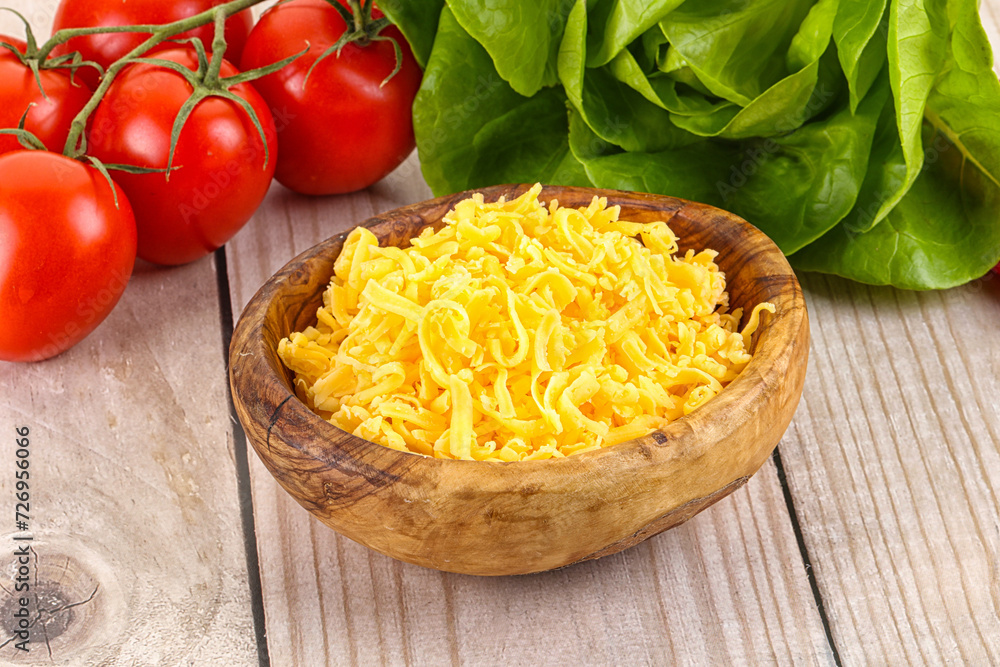 Shredded cheese in the bowl