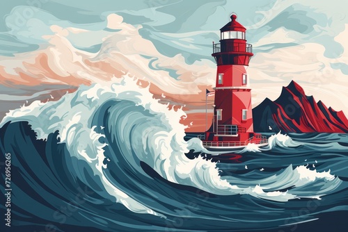 Majestic Lighthouse Standing in the Middle of the Ocean