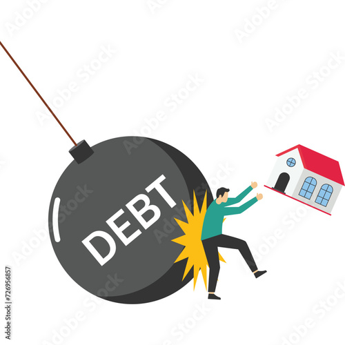 A large amount of debt affects the home, Vector illustration in flat style

