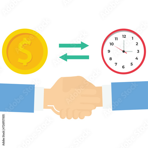 Switching between working hours and finances, Vector illustration in flat style

