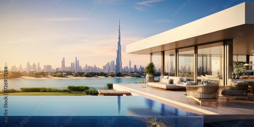 modern living room with pool Dubai