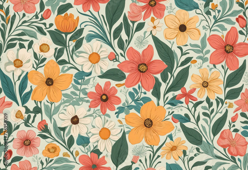 Wallpaper Mural Colored background. flowers. background illustration seamless.  Torontodigital.ca
