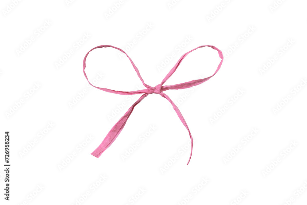 Bow made of pink paper ribbon isolated on white background Bow made of pink paper ribbon isolated on white background