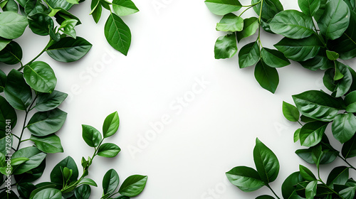 Corners with green leaves on white background copy space. generative ai
