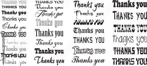 Thank you Text or lettering. Handwritten Typography. Thank you Vintage Style Word and Different Fonts. 