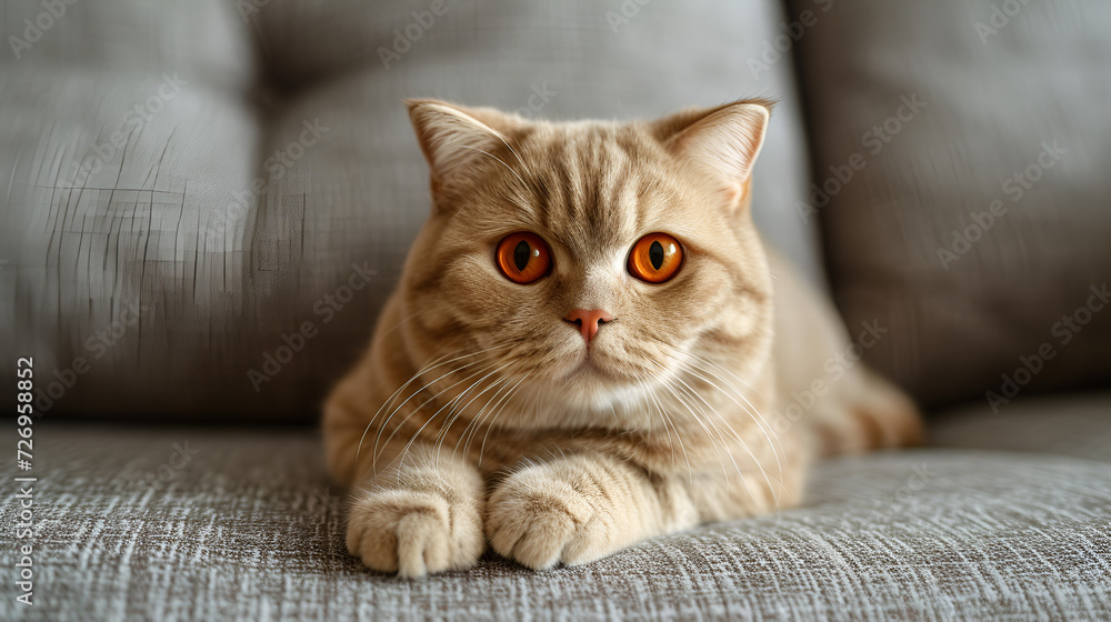 Cute red scottish fold cat with orange eyes, generative ai
