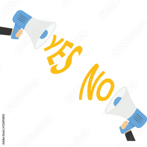 Controversy because of differing opinions yes or no, Vector illustration in flat style

