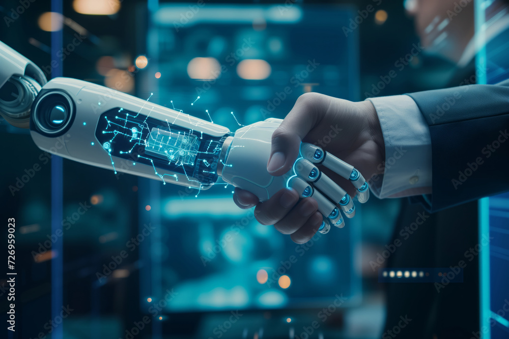Human and Robot Handshake Representing AI Collaboration. generative AI ...