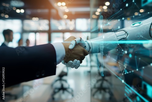 Human and Robot Handshake Representing AI Collaboration. generative AI