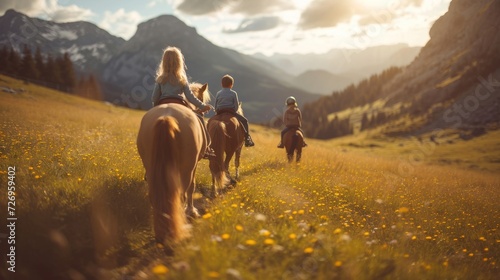 Children riding horses in the Alps Austria's horse farms are the place to be for a spring break with the family. photo