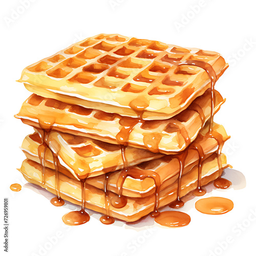 watercolor painting realistic a Viennese berry waffles isolated on white background. Clipping path included.