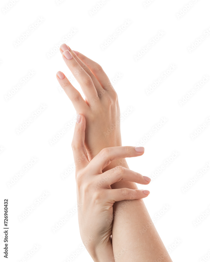 Young woman hands showing elegance isolated on white background Young woman hands showing elegance isolated on white background