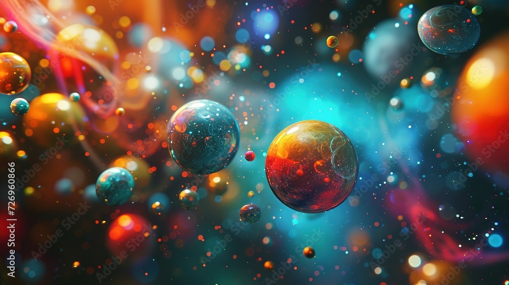 Collision of abstract objects in space. Abstract scene of various colliding objects. A dynamic composition of spheres and plasticy form Collision of abstract objects in space. Abstract scene of various colliding objects. A dynamic composition of spheres and plasticy form