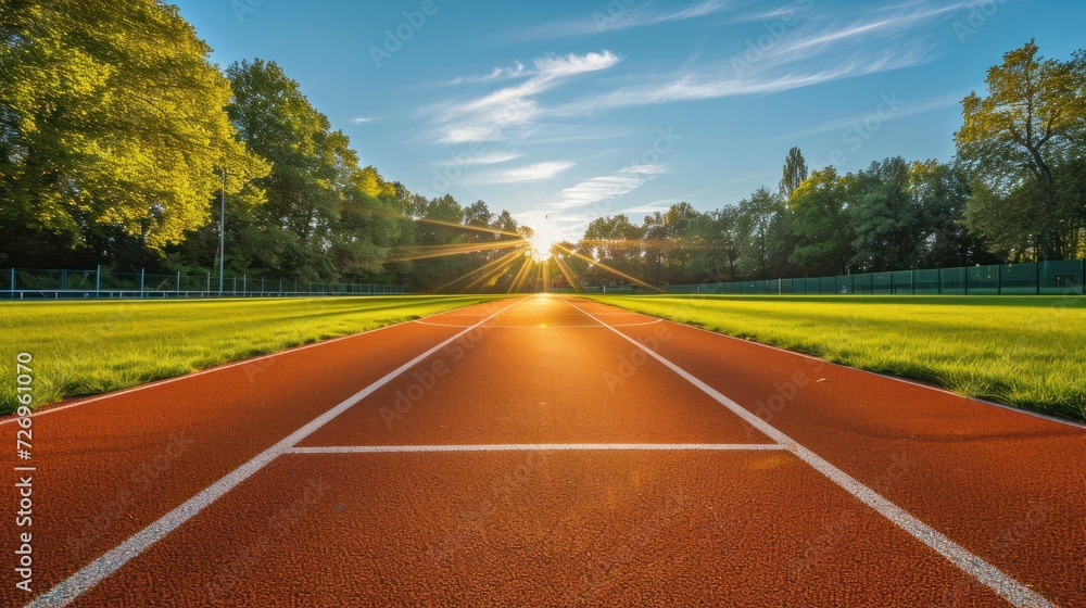 Pristine Running Track. Smooth Surface Ready for Runners Pristine Running Track. Smooth Surface Ready for Runners