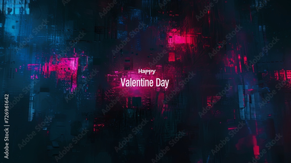 Valentine's Day Background with Glitch Background And Happy Valentine's Day Text