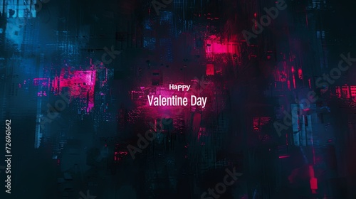 Valentine's Day Background with Glitch Background And Happy Valentine's Day Text © Khawar