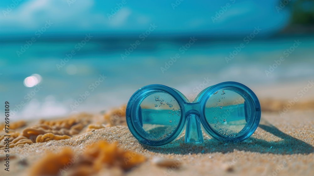 Snorkel divining glasses on the sand beach