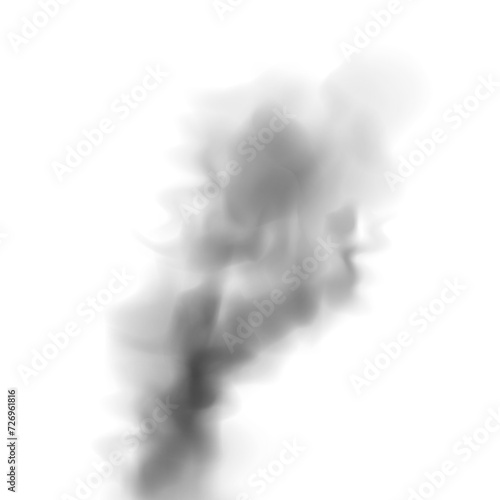 Grey smoke puff, white background and studio with no people with fog in the air. For used on light backgrounds. Transparency only in vector PNG format. 