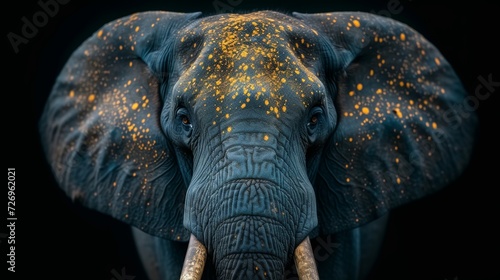 Elephant portrait isolated on black background. 3D illustration of animal. - Generative AI
