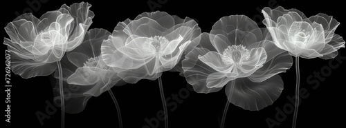 Transparent X-ray Flowers on Black and White Background.