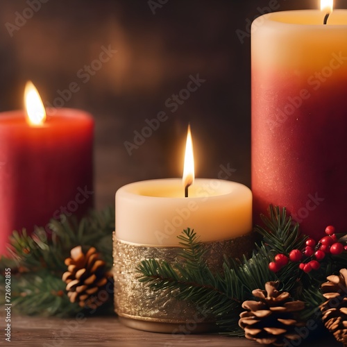 candle decoration with pine cones and fir branches