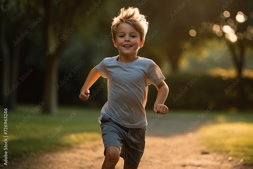 Cute little boy running in the park at sunset. Outdoor portrait Cute little boy running in the park at sunset. Outdoor portrait
