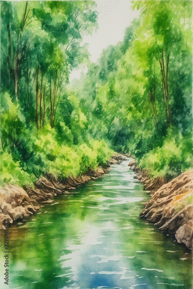 Calm Stream in Watercolor Calm Stream in Watercolor