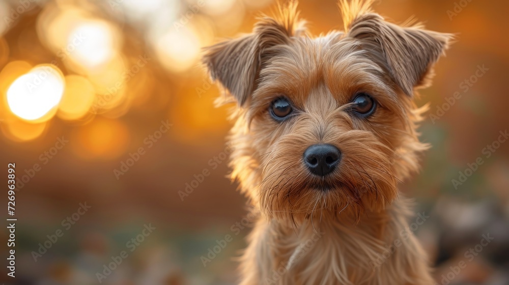 Portrait of a cute little Yorkshire Terrier dog in the autumn park. - Generative AI Portrait of a cute little Yorkshire Terrier dog in the autumn park. - Generative AI