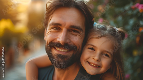 Father and childern enjoying the beauty of nature, generative ai