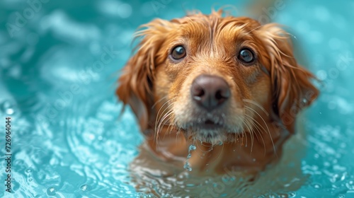 Cocker Spaniel dog swimming in a swimming pool. Selective focus. - Generative AI