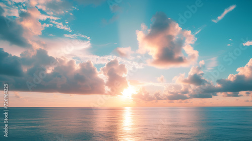 Relaxing seascape with wide horizon of the sky and the sea. Panorama of tropical beach seascape horizon 