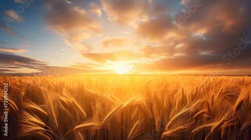 A stunning sunrise over a field of wheats, symbolizing the new beginnings and blessings photo