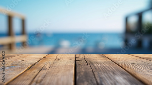 empty wooden table on the beach
