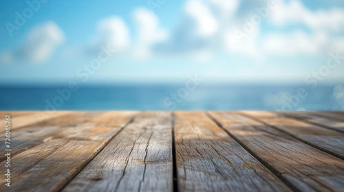 empty wooden table on the beach photo