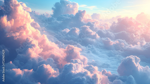 Fluffy clouds background, generative ai © Saleem