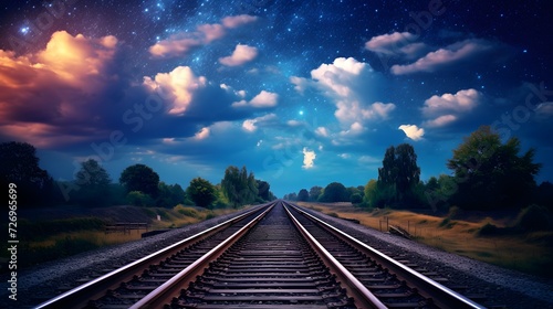 Railway Track with Milky way in night sky.