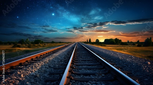 Railway Track with Milky way in night sky.