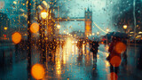 Tower Bridge, London through wet glass