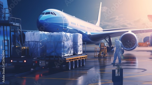 Loading of goods on board a cargo plane, airport , Business logistic. ai generative