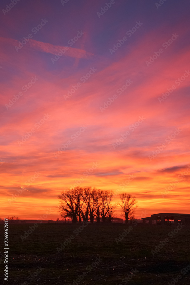 Sunset Po Valley Italy landscape sun sky fields color