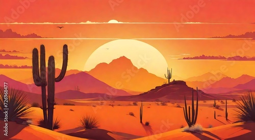 A Painting of a Desert With a Sunset in the Background