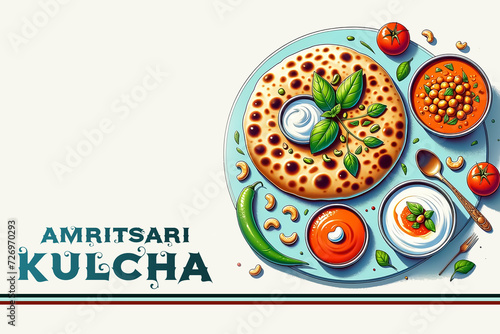 Famous Punjabi Food Amritsari Kulcha Vector Illustration, Amritsari Kulcha Indian Punjabi Food Vector Design, Indian Food Kulcha Banner Poster for Authentic Cuisine, Punjabi Culinary Bliss photo