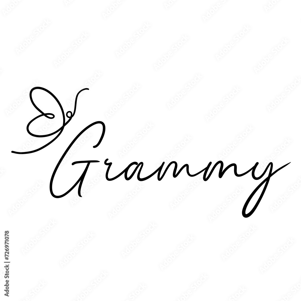 Grammy with butterfly line art design grandma design newborn hand drawn text illustration