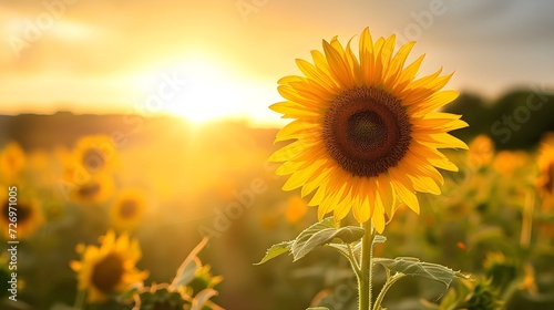 A Sunflower Field with sunlight  beautiful nature. Generative AI