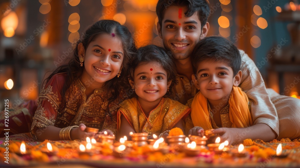 happy family celebrating diwali festival with full of happiness happy family celebrating diwali festival with full of happiness