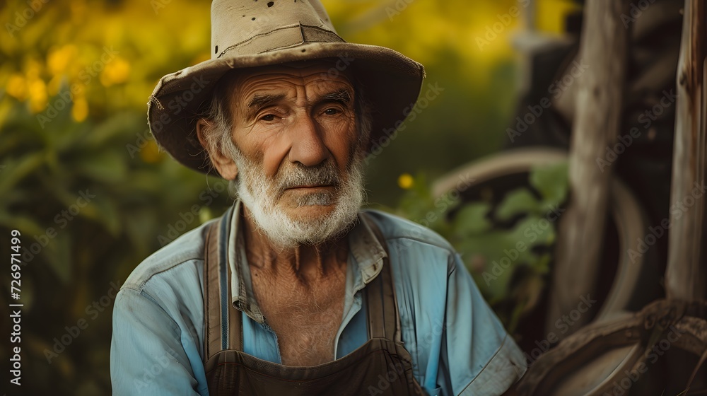 The farmer old man enjoying the nature in the farm. Generative AI The farmer old man enjoying the nature in the farm. Generative AI