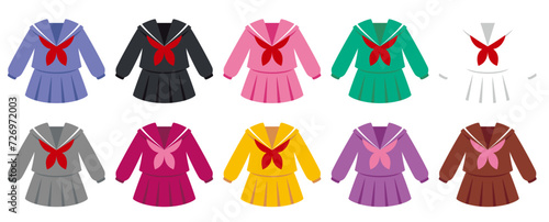 シンプルでカラフルなセーラー服のアイコンセット（冬服長袖）png、ベクター使用推奨／uniform